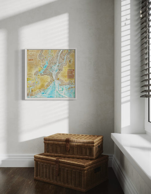 New York Harbor Nautical Chart | Framed Giclee Print on Canvas